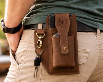Organizador de cintura de cuero para hombre, soporte de cinturón personalizado para hombre, regalos para papá, funda de cinturón para teléfono personalizada, bolsa de cinturón grabada, regalo para esposo