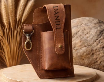 Funda de cuero multiherramienta para cinturón para papá, pequeña bolsa de cinturón personalizada, regalos para hombres, soporte para teléfono de cinturón, organizador de cinturón personalizado para uso diario