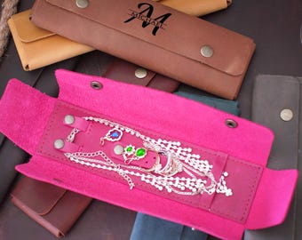 Estuche de viaje de cuero para joyas, organizador personalizado para pendientes, anillos y pulseras, regalo de boda para mujer, bolsa con grabado personalizado.