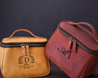 Neceser personalizado para mujer, neceser de piel auténtica, regalo para dama de honor, esposa o hermana, estuche de maquillaje personalizado, regalo de cumpleaños.