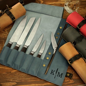 Leren messenrol, gepersonaliseerde messenkoffer, koksmestas, opberghouder messen, cadeau voor chef-kok, leren gereedschapsrol, leren geschenken
