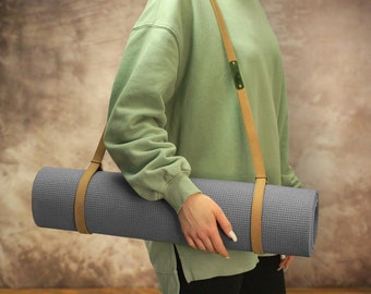 Yoga Mat Carry Strap Leather, Personalized Yoga Mat Shoulder Strap, Yoga Gifts for Women, Picnic Blanket Carrier, Yoga Mat Sling Pink Blue