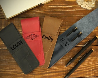 Leather Pen Holder, Personalized Pen Case, Leather Pen Sleeve, Custom Pen Pouch, Personalized Gifts, Engraved Travel Pen Storage Organizer