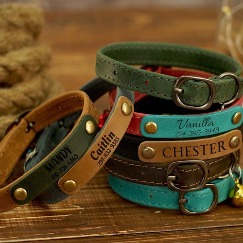 Metallic Leather Cat Collar Personalized Engraved Decorative Etsy