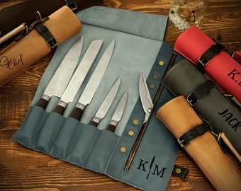 Leather Knife Roll, Personalized Knife Case, Chef Knife Bag, Knives Storage Holder, Gift for Chef, Leather Tool Roll, Leather Gifts