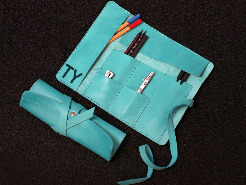 Personalized Pencil Case Leather Pencil Roll Case Custom Etsy