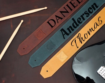 Correas de cuero para guitarra con soporte para púas, correa de guitarra personalizada grabada, correa ancha suave personalizada para guitarrista, regalo para músico