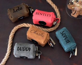 Personalized Dog Poop Bag Holder, Leather Dog Waste Bag Holder, Custom Dog Accessory, Engraved Dog Poop Bag Dispenser, Dog Poop Bag Carrier