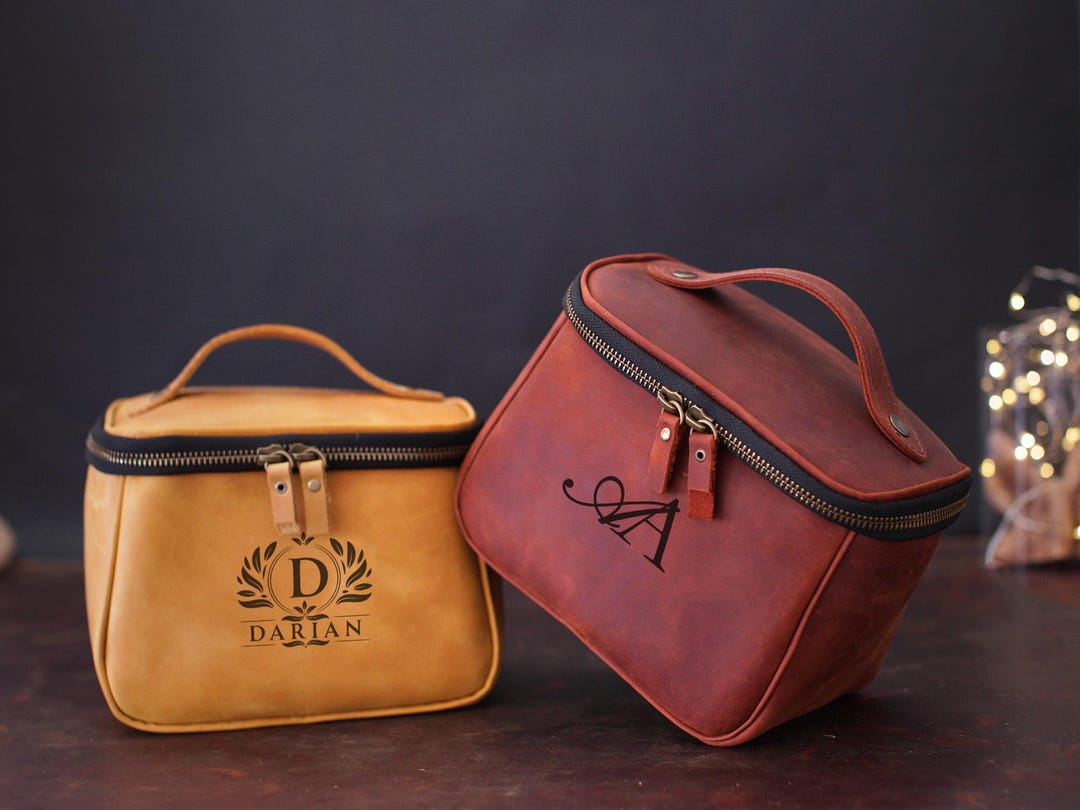Personalized Dopp Kit for Women, Genuine Leather Cosmetic Bag, Gift for ...