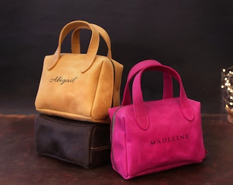 Neceser personalizado para mujer, neceser de viaje de cuero con asa, neceser personalizado para ella, regalo para ella, elegante neceser de maquillaje.