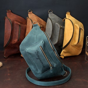 Sac bandoulière en cuir personnalisé avec bandoulière réglable, sac banane personnalisé pour homme, cadeau pour homme, sac en cuir gravé, cadeaux d'anniversaire