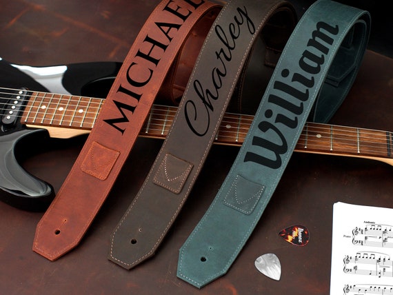 Personalized Leather Guitar Strap - 6 Different Colors Available, Adjustable Guitar Straps for Electric, Acoustic, Classical and Bass Guitar