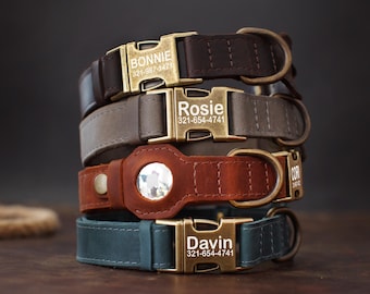 Collar de cuero personalizado con AirTag para perros, collar personalizado con soporte para AirTag, collar grabado con AirTag para perros pequeños, medianos y grandes.