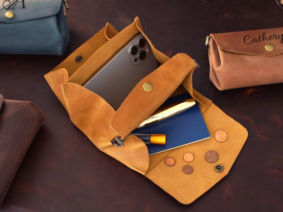Leather Minimalist Bag with Compartments, Personalized Crossbody Bag, Custom Small Shoulder Bag, Gift for Mom, Compact Mini Bag Pouch