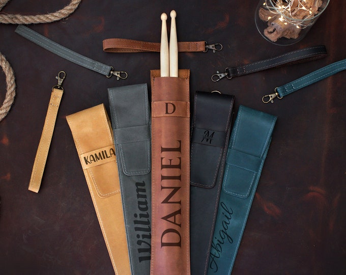 Personalized Drumstick Holder, Leather Drumstick Bag Pouch, Unique Drumstick Case Storage Organizer, Custom Drum Stick Bag, Gift for Drummer