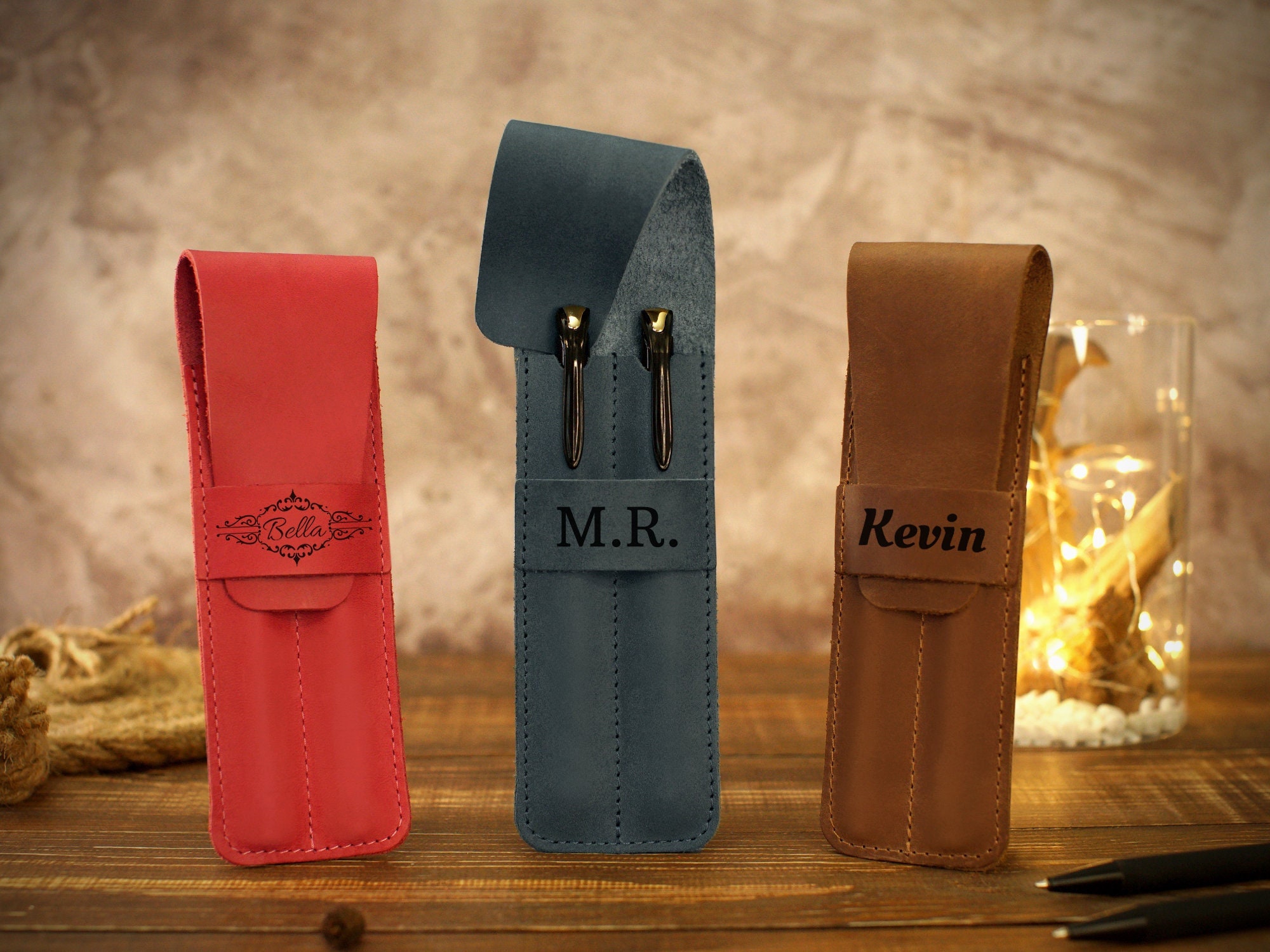 Personalized Fountain Pen Case, 3 Slots Leather Pen Holder, Travel