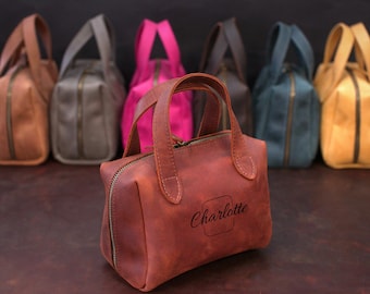 Neceser de piel personalizado con asa, neceser de viaje personalizado, neceser para mujer, organizador de monedero pequeño, regalo para viajera.