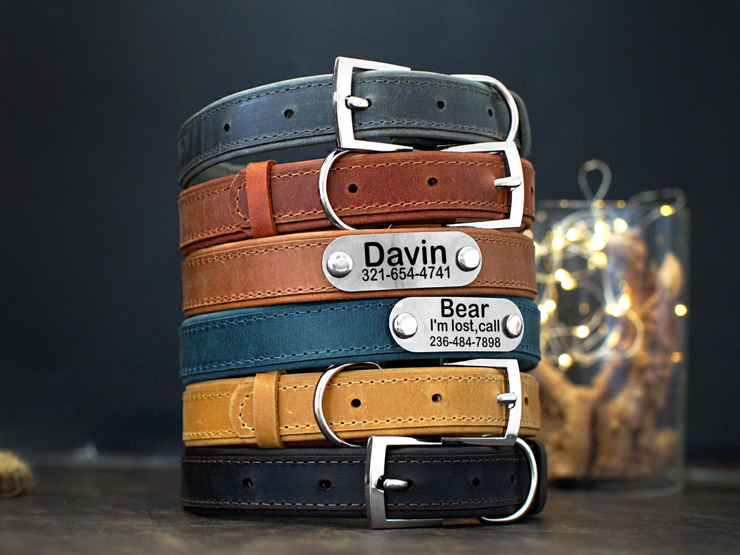 Personalized Leather Dog Collar With Buckle, Custom Dog Collars ...