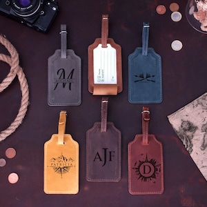 Etiqueta de bagagem de couro gravada, presente de viagem para ele e ela, etiqueta de nome de mala, lembrancinhas de casamento, presentes de madrinha, itens essenciais para cruzeiros, etiquetas personalizadas
