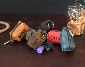 Dog Poop Bag Holder, Leather Poop Bag Dispenser, Personalized Dog Waste Bag Carrier, Dog Walking Accessory, Poop Bag Holder Leash Attachment
