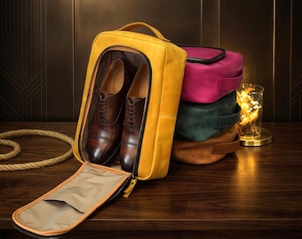 Personalized Leather Shoe Bag, Custom Travel Shoe Case, Engraved Footwear Organizer, Groomsmen Gift, Elegant Shoes Bag for Men
