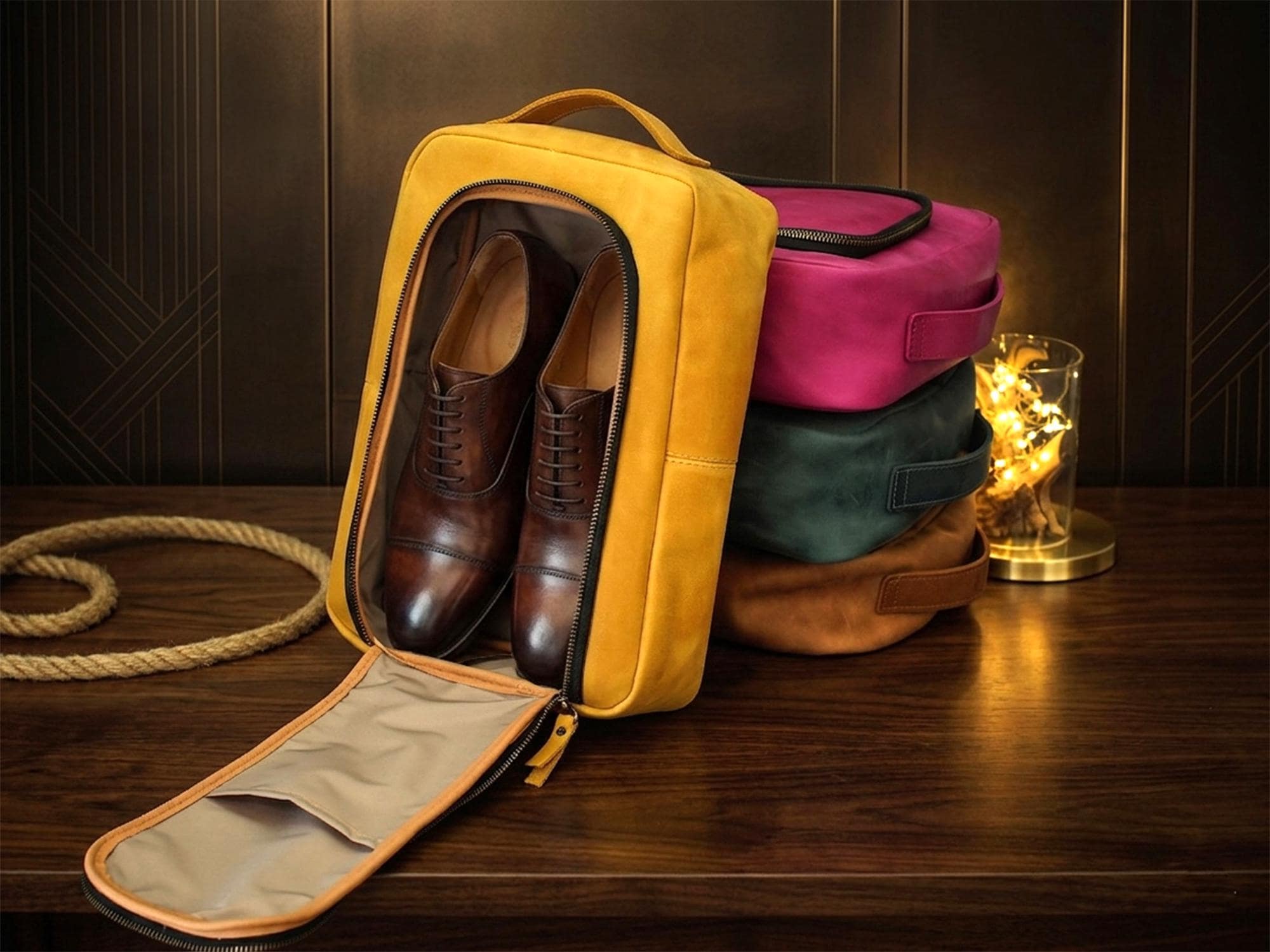 Personalized Leather Shoe Bag, Custom Travel Shoe Case, Engraved Footwear Organizer, Groomsmen Gift, Elegant Shoes Bag for Men