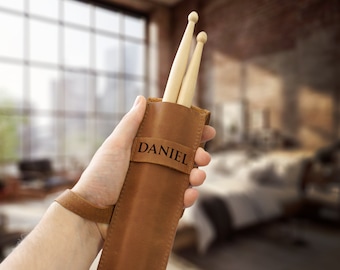 Leather Drum Stick Personalized, Custom Drumstick Pouch, Engraved Drumstick Sleeve, Drum Leather Accessories, Drummer Bag, Drummer Gifts