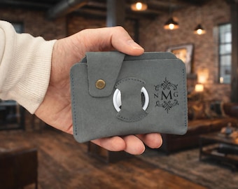 Cartera AirTag personalizada para hombre, tarjetero de cuero de grano completo, monedero AirTag personalizado, regalos para él, cartera con clip para billetes.