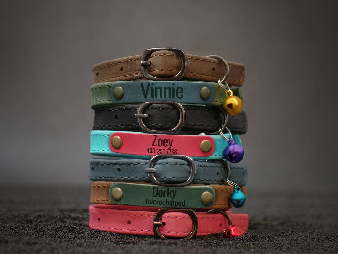 Personalized Leather Cat Collar Engraved Cat Collars With ID Etsy