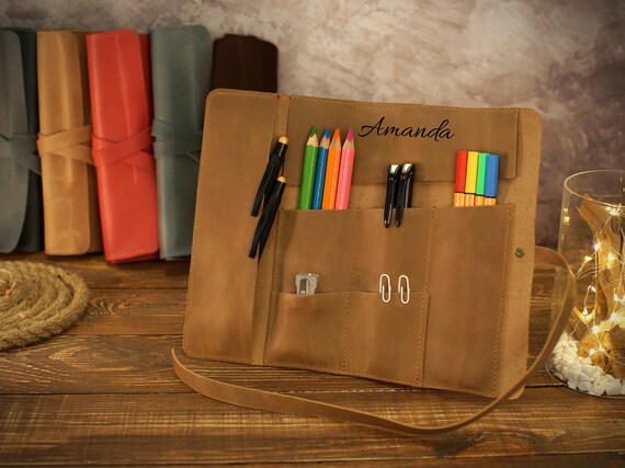 Pencil Roll 6 Different Colors Available, Personalized Pencil Case, Leather  Cute Pencil Pouch, Gifts for Artists Women, Pen Roll up Case 