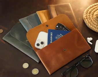 Cartera de mano de cuero personalizada, funda de viaje grabada, funda para pasaporte y teléfono, regalos de cumpleaños para mujeres, bolso de mano personalizado