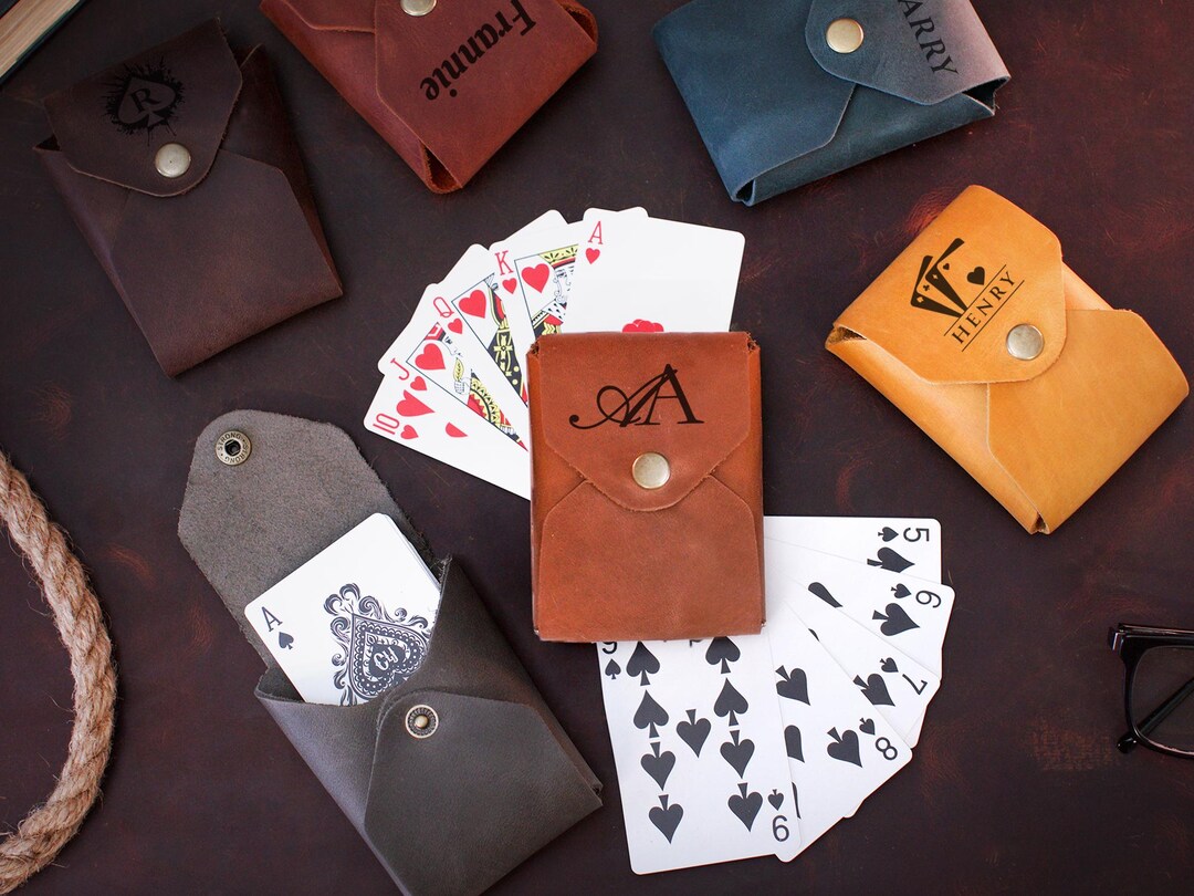 Engraved Leather Card Case, Personalized Playing Card Holder, Gifts for ...