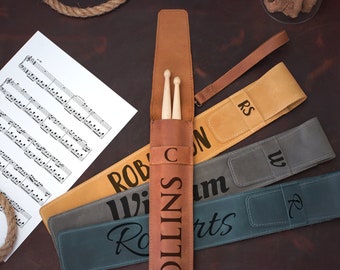 Custom Leather Drumstick Case, Drummer Bag Personalized, Engraved Leather Drumstick Bag, Leather Drumstick Holder for Musician, Gift for Men