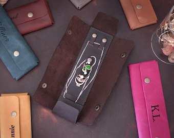 Estuche de cuero personalizado para joyas, organizador de joyas de viaje personalizado, regalo para mujer, porta anillos y pendientes grabado, regalo de aniversario.