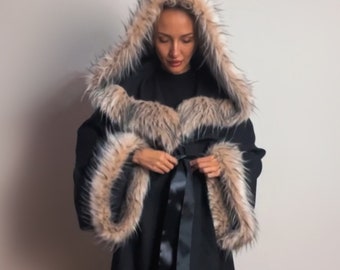 Hooded Robe With Fur, Witcher Robe, Cosplay Robe, Ceremonial Robe, Grim Reaper Costume, Wizard Tunic, Warlock Robe, Ritual Robe