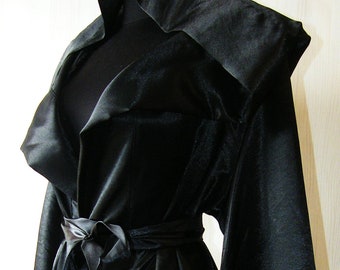 Black Satin Hooded Robe, Ritual Dress, Occult Tunic, Boxing Robe, Monk Satin Tunic, Dark Gothic Rave Robe