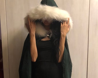 Hooded Cloak, Hooded Cape, Fantasy Cloak, Elven Cloak, Celtic Braid, Cosplay Cloak, Cloak with Fur Hood