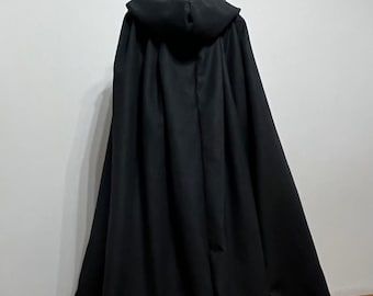 Plus size Black Wool Hooded Cloak, Wool Hooded Coat, Large Wool Cloak, Wide Wool Hooded Cape, Autumn Cloak