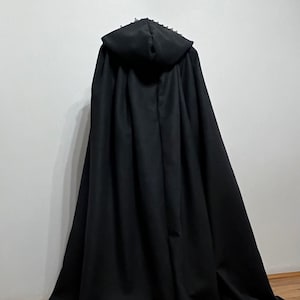 Plus size Black Wool Hooded Cloak, Wool Hooded Coat, Large Wool Cloak, Wide Wool Hooded Cape, Autumn Cloak