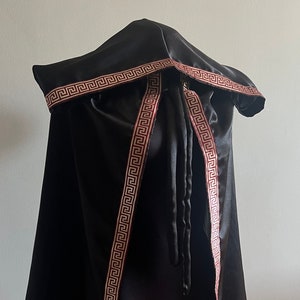 Celtic Viking Cape, Black Satin Capelet, Red Capelet, LARP Cloak, Cosplay Trimmed Cape, Satin Medieval cape