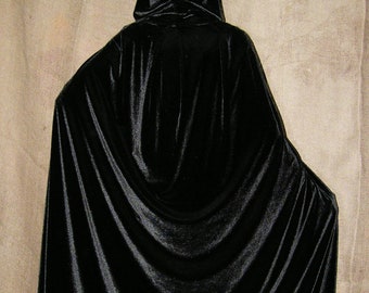 Black Long Velvet Hooded Cloak, Raven Cloak, Witch Cloak, Velvet Cape, Ceremonial Cloak, Gray Velvet Cloak