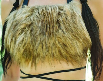 Faux Fur Brown Top, Fur Galter Top, Tribal Top, Burning man Top, Festival Wear, Cosplay Fake Fur Top