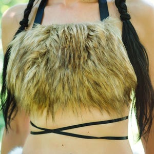 Mocure Women's Sexy Faux Fur Bra Top Furry Halter Bandage Crop Top Rave  Festival Outfit Clubwear