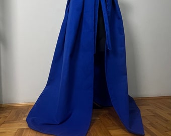 Electric Blue Wool Hooded Cloak, Wide Wool Hooded Coat, Blue Wool Cloak, Wool Hooded Cape, Wool Cloak, Autumn Cloak