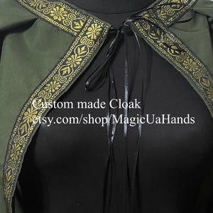 Celtic Viking Cape, Khaki Green Capelet with Trim, One Shoulder Cape, LARP Cloak, Cosplay Trimmed Cape