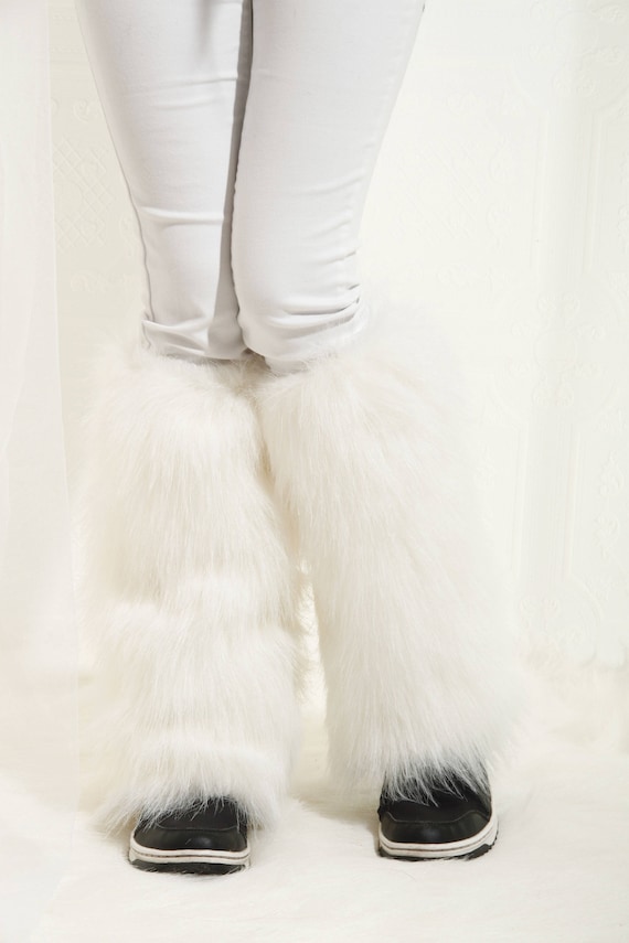 white faux fur boots