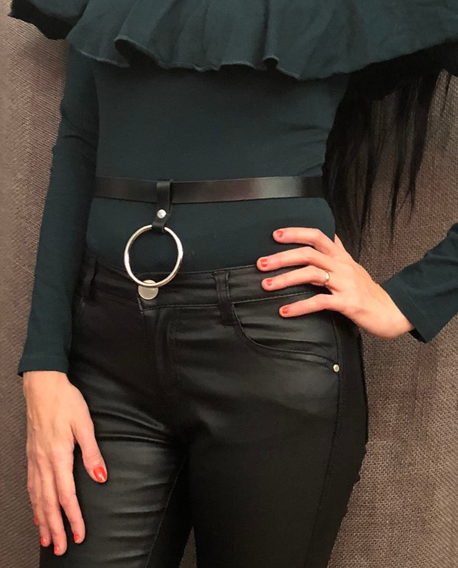 Black Leather Harness Leather Belt with O ring Waist Leather Etsy