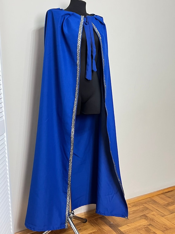 Electric Blue Long Cape With Trim, Viking Cosplay Cape