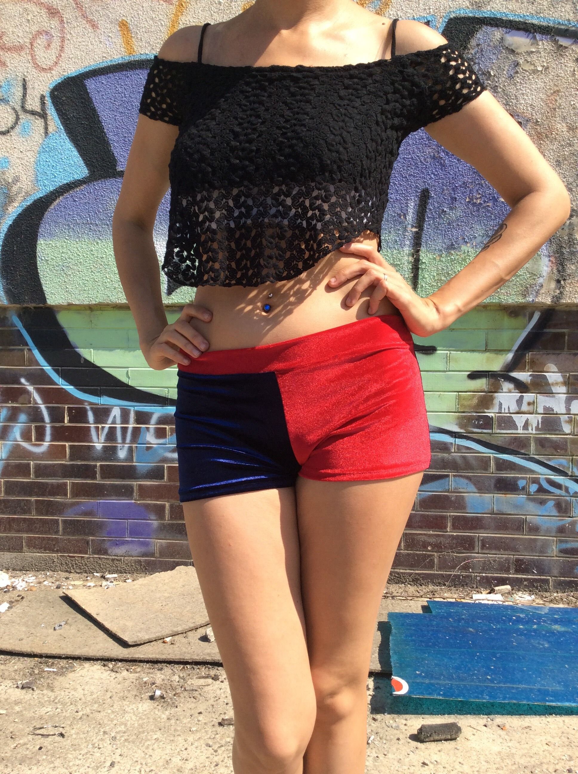 Dark Blue and Red Velvet Shorts Festival Shorts Dance Etsy