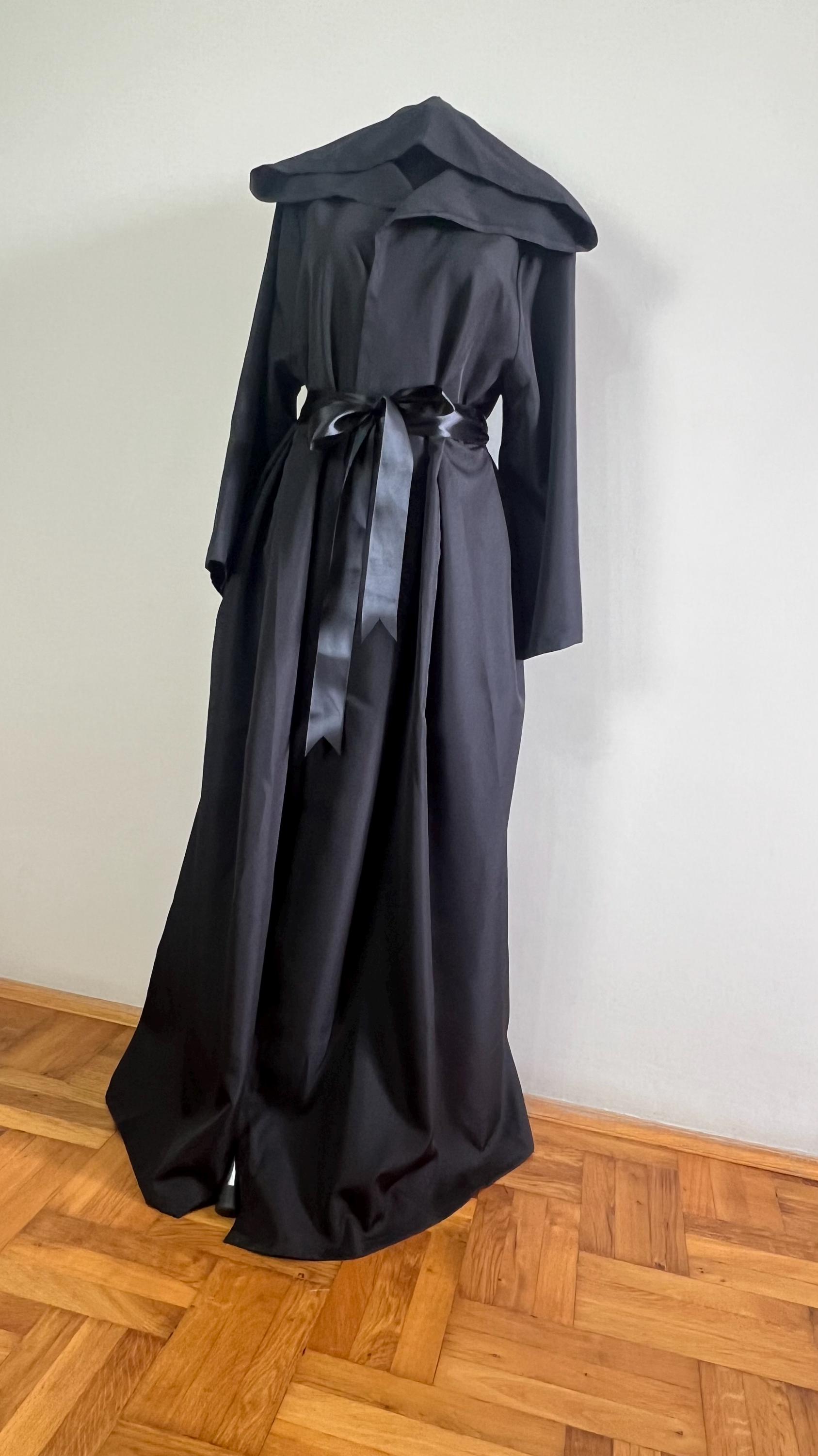 Hooded Black Ritual Robe, Medieval Hooded Dress, Halloween Tunic With ...